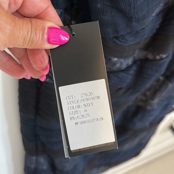 Tadashi Shoji Navy/Black Mesh Sequin One Shoulder Dress - Picture 8 of 12